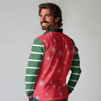 Bossy Elf Christmas Long Sleeve Polo Shirt with Snowflakes and Striped Sleeves - Wonder Print Shop
