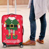 Bossy Elf Christmas Luggage Cover with Snowflakes and Striped Sleeves - Wonder Print Shop
