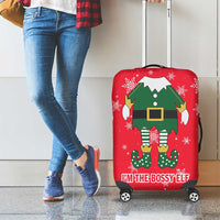 Bossy Elf Christmas Luggage Cover with Snowflakes and Striped Sleeves - Wonder Print Shop
