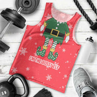 Bossy Elf Christmas Men Tank Top with Snowflakes and Striped Sleeves - Wonder Print Shop