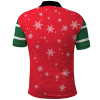 Bossy Elf Christmas Polo Shirt with Snowflakes and Striped Sleeves - Wonder Print Shop