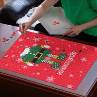 Bossy Elf Christmas Puzzle with Snowflakes and Striped Sleeves - Wonder Print Shop