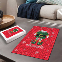 Bossy Elf Christmas Puzzle with Snowflakes and Striped Sleeves - Wonder Print Shop