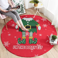 Bossy Elf Christmas Round Carpet with Snowflakes and Striped Sleeves - Wonder Print Shop