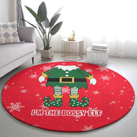 Bossy Elf Christmas Round Carpet with Snowflakes and Striped Sleeves - Wonder Print Shop
