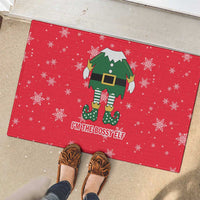 Bossy Elf Christmas Rubber Doormat with Snowflakes and Striped Sleeves - Wonder Print Shop