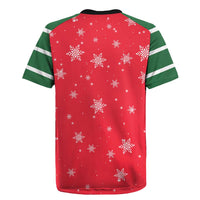 Bossy Elf Christmas Rugby Jersey with Snowflakes and Striped Sleeves - Wonder Print Shop
