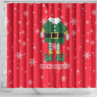 Bossy Elf Christmas Shower Curtain with Snowflakes and Striped Sleeves - Wonder Print Shop