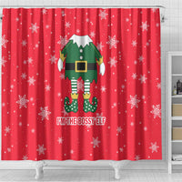 Bossy Elf Christmas Shower Curtain with Snowflakes and Striped Sleeves - Wonder Print Shop