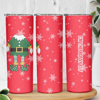 Bossy Elf Christmas Skinny Tumbler with Snowflakes and Striped Sleeves - Wonder Print Shop