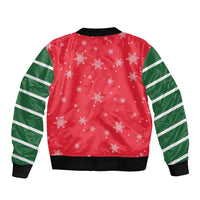 Bossy Elf Christmas Sleeve Zip Bomber Jacket with Snowflakes and Striped Sleeves - Wonder Print Shop