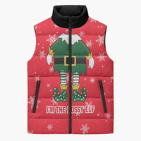 Bossy Elf Christmas Sleeveless Puffer Jacket with Snowflakes and Striped Sleeves - Wonder Print Shop