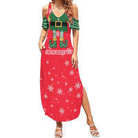 Bossy Elf Christmas Summer Maxi Dress with Snowflakes and Striped Sleeves - Wonder Print Shop