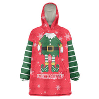 Bossy Elf Christmas Wearable Blanket Hoodie with Snowflakes and Striped Sleeves - Wonder Print Shop