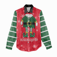 Bossy Elf Christmas Women Casual Shirt with Snowflakes and Striped Sleeves - Wonder Print Shop