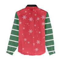 Bossy Elf Christmas Women Casual Shirt with Snowflakes and Striped Sleeves - Wonder Print Shop