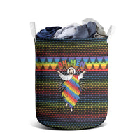 Rainbow Jesus Ah Men Christmas Laundry Basket with Colorful Stripes and Holiday Pattern - Wonder Print Shop