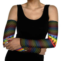 Rainbow Jesus Ah Men Christmas Arm Sleeves with Colorful Stripes and Holiday Pattern - Wonder Print Shop
