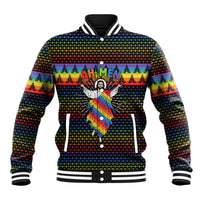 Rainbow Jesus Ah Men Christmas Baseball Jacket with Colorful Stripes and Holiday Pattern - Wonder Print Shop