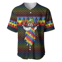 Rainbow Jesus Ah Men Christmas Baseball Jersey with Colorful Stripes and Holiday Pattern - Wonder Print Shop