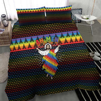 Rainbow Jesus Ah Men Christmas Bedding Set with Colorful Stripes and Holiday Pattern - Wonder Print Shop