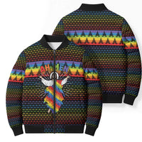 Rainbow Jesus Ah Men Christmas Bomber Puffer Jacket with Colorful Stripes and Holiday Pattern - Wonder Print Shop