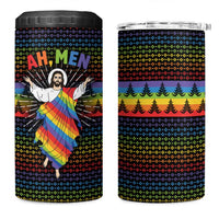 Rainbow Jesus Ah Men Christmas 4 in 1 Can Cooler Tumbler with Colorful Stripes and Holiday Pattern - Wonder Print Shop