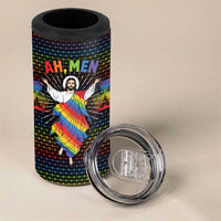 Rainbow Jesus Ah Men Christmas 4 in 1 Can Cooler Tumbler with Colorful Stripes and Holiday Pattern - Wonder Print Shop