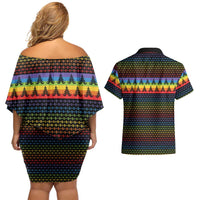 Rainbow Jesus Ah Men Christmas Couples Matching Off Shoulder Short Dress and Hawaiian Shirt with Colorful Stripes and Holiday Pattern - Wonder Print Shop