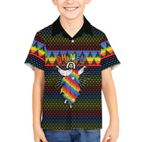 Rainbow Jesus Ah Men Christmas Family Matching Mermaid Dress and Hawaiian Shirt with Colorful Stripes and Holiday Pattern - Wonder Print Shop