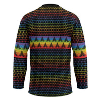 Rainbow Jesus Ah Men Christmas Hockey Jersey with Colorful Stripes and Holiday Pattern - Wonder Print Shop