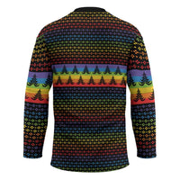 Rainbow Jesus Ah Men Christmas Hockey Jersey with Colorful Stripes and Holiday Pattern - Wonder Print Shop