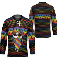 Rainbow Jesus Ah Men Christmas Hockey Jersey with Colorful Stripes and Holiday Pattern - Wonder Print Shop