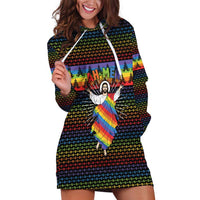 Rainbow Jesus Ah Men Christmas Hoodie Dress with Colorful Stripes and Holiday Pattern - Wonder Print Shop