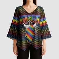 Rainbow Jesus Ah Men Christmas Kimono Sleeve Blouse with Colorful Stripes and Holiday Pattern - Wonder Print Shop