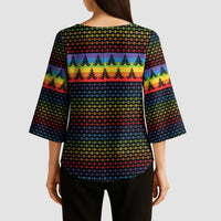 Rainbow Jesus Ah Men Christmas Kimono Sleeve Blouse with Colorful Stripes and Holiday Pattern - Wonder Print Shop