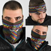 Rainbow Jesus Ah Men Christmas Neck Gaiter with Colorful Stripes and Holiday Pattern - Wonder Print Shop