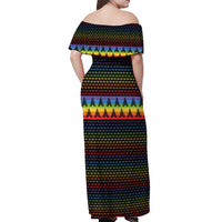 Rainbow Jesus Ah Men Christmas Off Shoulder Maxi Dress with Colorful Stripes and Holiday Pattern - Wonder Print Shop