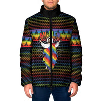 Rainbow Jesus Ah Men Christmas Padded Jacket with Colorful Stripes and Holiday Pattern - Wonder Print Shop