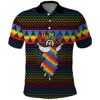 Rainbow Jesus Ah Men Christmas Polo Shirt with Colorful Stripes and Holiday Pattern - Wonder Print Shop