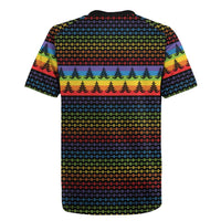 Rainbow Jesus Ah Men Christmas Rugby Jersey with Colorful Stripes and Holiday Pattern - Wonder Print Shop