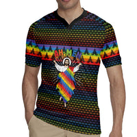 Rainbow Jesus Ah Men Christmas Rugby Jersey with Colorful Stripes and Holiday Pattern - Wonder Print Shop