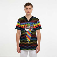 Rainbow Jesus Ah Men Christmas Scrub Top with Colorful Stripes and Holiday Pattern - Wonder Print Shop
