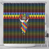 Rainbow Jesus Ah Men Christmas Shower Curtain with Colorful Stripes and Holiday Pattern - Wonder Print Shop