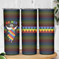 Rainbow Jesus Ah Men Christmas Skinny Tumbler with Colorful Stripes and Holiday Pattern - Wonder Print Shop