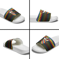Rainbow Jesus Ah Men Christmas Slide Sandals with Colorful Stripes and Holiday Pattern - Wonder Print Shop