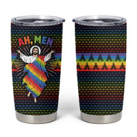 Rainbow Jesus Ah Men Christmas Tumbler Cup with Colorful Stripes and Holiday Pattern - Wonder Print Shop