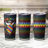 Rainbow Jesus Ah Men Christmas Tumbler Cup with Colorful Stripes and Holiday Pattern - Wonder Print Shop