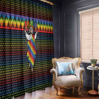 Rainbow Jesus Ah Men Christmas Window Curtain with Colorful Stripes and Holiday Pattern - Wonder Print Shop