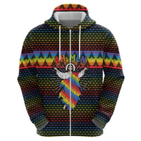 Rainbow Jesus Ah Men Christmas Zip Hoodie with Colorful Stripes and Holiday Pattern - Wonder Print Shop
